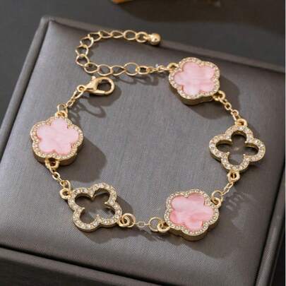 1pc Summer Chic Casual Versatile Retro French Hollow Geometric Elegant Floral Bracelet