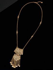 3pcs Copper Plated 18K Champagne Gold Middle Eastern Style Luxury Elegant Tassel Hollow Y-Shaped Long Necklace & Earrings Jewelry Set, Eye-Catching Necklace & Earrings For Festival, Party, Dubai Bride, Wedding, Daily Casual, Vacation, Blessing Gift Jewelry Set - Champagne - View 3