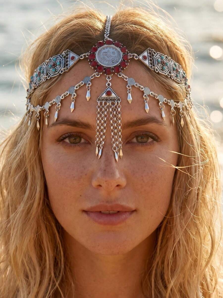 1 chiếc dây cài tóc tua rua kiểu Bohemian màu bạc dành cho nữ, thích hợp cho sử dụng hàng ngày, dự tiệc, đi biển hoặc du lịch. - bạc cổ - Xem 1