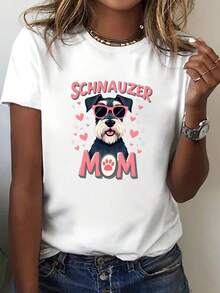 Camiseta ilustrada con una mamá Schnauzer con gafas, perfecta para el uso casual en primavera y verano, diseñada para mujeres - Blanco - Ver 2