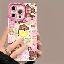Lindos monos marrones sobre un fondo de dulces rosas.funda de teléfono Fundas compatibles con ,Apple,VIVO,OPPO,,, y Honor.Fabricadas en silicona TPU,ofrecen protección contra golpes y caídas. - Blanco - Ver 2