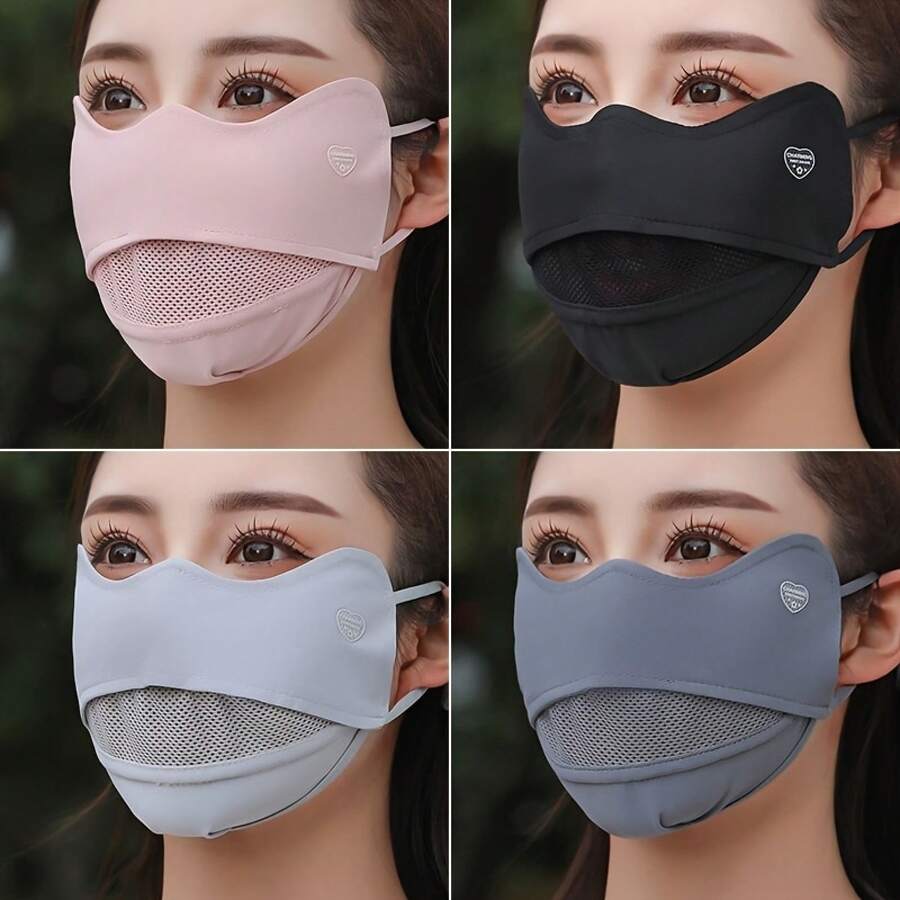2Pcs Women's Ice Silk Mask, Washable, Thin, High-Value, New Eye Protection, Breathable Summer Face Mask - Pink Heart Logo - View 1