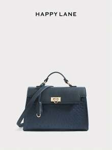 HAPPY LANE Dark Blue Ostrich PatternNiche Design. Features Include Dark Blue Ostrich Pattern Leather, Gold-Tone Hardware, Classic Flap Closure, And Versatile Handle/Shoulder Bag Style. A Touch Of Understated Luxury, Suitable For Daily Commutes, Business Meetings, And Any Occasion. - 鴕鳥紋藍 - 查看 6