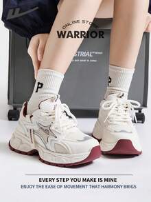 WARRIOR Zapatos cómodos de estilo callejero tipo chunky para mujer, aptos para primavera y verano. Zapatos de running cómodos con un estilo modesto, casual pero elegante. Zapatillas aplicables durante todo el año, resistentes al desgaste y cómodas para usar todo el día. Zapatillas de entrenamiento. - Arroz/Plata/Rojo - Ver 7