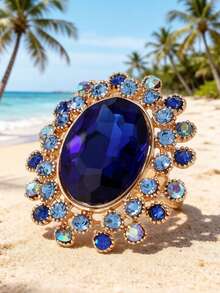 1pc Fashionable Oval Crystal Rhinestone Open Ring - 11297 Oval Large Glass - View 18