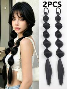 18 Inch Boxing Braids Hair Extensions 2pcs/Pack - Elastic Lantern Ponytail, Instant Volume, Suitable For Daily Wear And Holiday Hairstyles, Add Volume To Ponytail, No Extra Hair Extensions Needed (Multiple Colors Available) - Multicolor - View 2