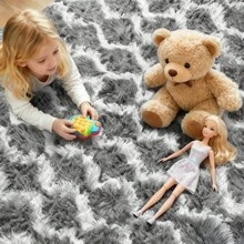 Sour Lemon Fluffy Area Rug Thick & Shaggy Carpet For Living Room & Bedroom Floor, Home Decor Anti-Slip Soft Carpet Floor Mat - Gray & White Waves - View 9