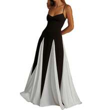 2026 Spring New Women's Clothing, Cross-Border European And American Dress, Sexy Waist-Cinching Pleated Solid Color Large Hem Strap Dress - 28457-黑白色 - 查看 10