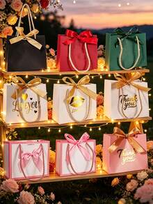 10pcs/Set Handled Thank You Gift Bags, 5.5 X 2.4 X 4.7 Inches, Gold Foil Thank You Small Paper Bags For Party, Gift, Christmas, Wedding, Birthday (Pink) - View 7