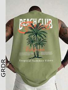 GRDR 1pc Men's Summer Casual Printed Round Neck Tank Top - Mint Green - View 2