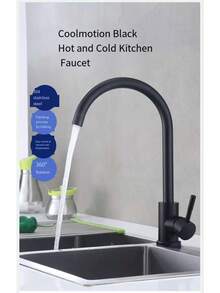 201 Stainless Steel Kitchen Sink Faucet, Cold And Hot Dual Control, Black/Silver Brushed Finish, Ceramic Cartridge, 360 Degree Swivel, Multi-Function Kitchen Faucet - Black - View 11