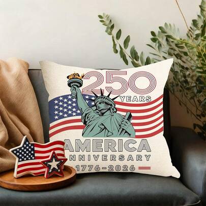 1PC 250th Anniversary Commemorative Patriotic Pillowcase, Vintage Statue Of Liberty And American Flag Printed Cushion Cover, 1776-2026 American Freedom Decorative Pillowcase For Sofa Living Room