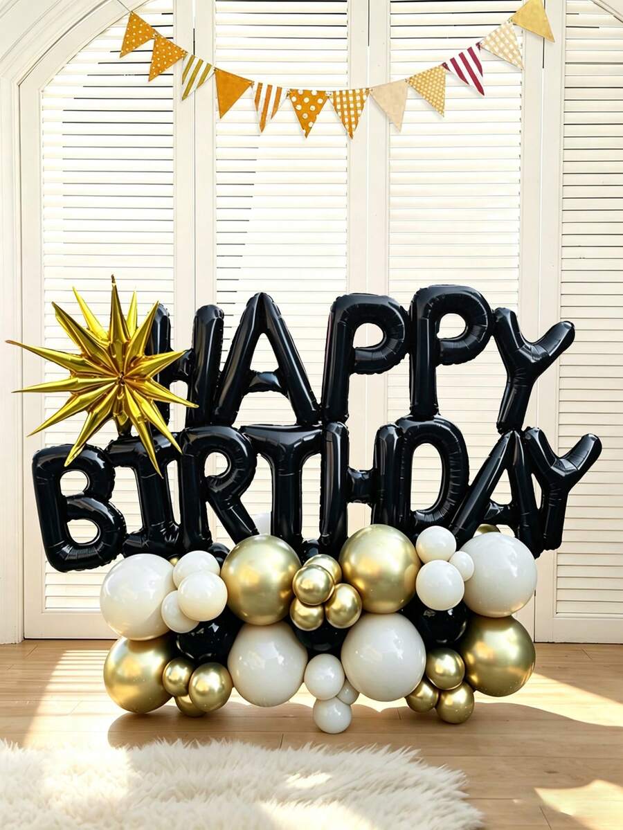 64件套生日快乐气球柱套装,包含黑色“生日快乐”横幅、爆炸星气球、乳胶气球,适用于生日派对装饰、派对场景装饰、生日快乐、家庭派对背景装饰、男女皆宜的生日装饰 - 多色 - 查看 1