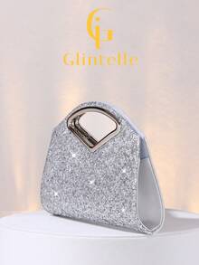 Glintelle 女士时尚闪亮水晶水钻晚宴手拿包，璀璨奢华高端亮片正式礼服手提包，适合晚宴、派对、生日聚会，可搭配正式礼服，也可作为生日礼物或新娘手拿包。 - 銀色 - 查看 3
