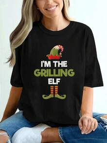 Women's Sheer T-Shirt - Red And White Striped Green Hat Short Sleeve Round Neck Top, Soft Breathable Casual Blouse And Blouse For Spring Summer, Versatile Casual Outfit (Red, White, Green Striped Print) - Machine Washable Loose Fit - 黑色 - 查看 1