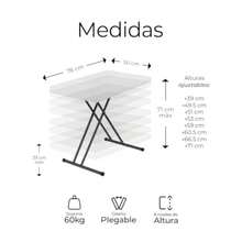 Raganet Mesa de Servicio Plegable de Plastico Ajustable en 8 Alturas Diferentes Mesa de 76cm Largo y 50cm Ancho Interior y Exterior Plastico Reforzado Color Blanco - como en la imagen - Ver 3