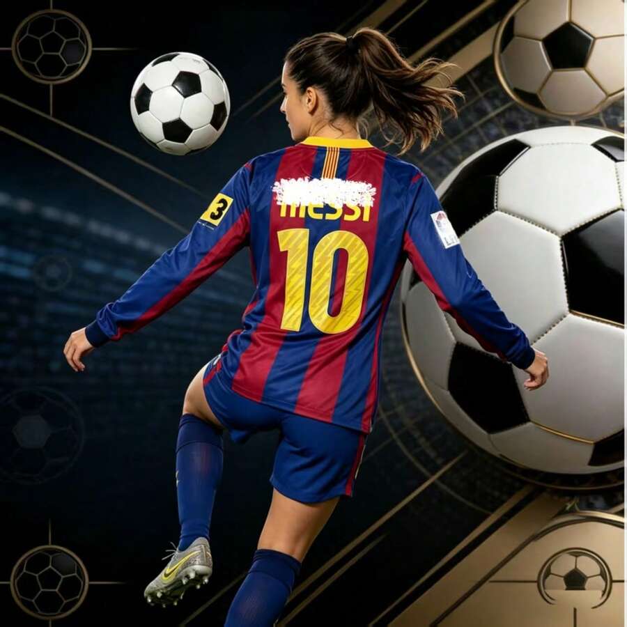 M#Essi #10 Barcelona 2010-2011 Home Long Sleeve Top, Breathable & Skin-Friendly - Blue - View 1