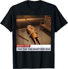 Tung Tung Tung Sahur Found Dead Breaking News Meme T-Shirt - Black - View 6