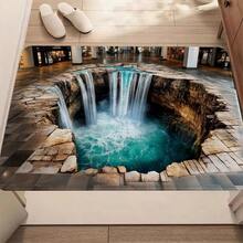 3D Waterfall Optical Illusion Doormat, Hole Cave Rock Turquoise Waterfall Floor Pattern Area Rug, Fun Realistic Nature Style Non-Slip Absorbent Washable Floor Mat For Entryway Indoor Home Decor - Multicolor - View 1
