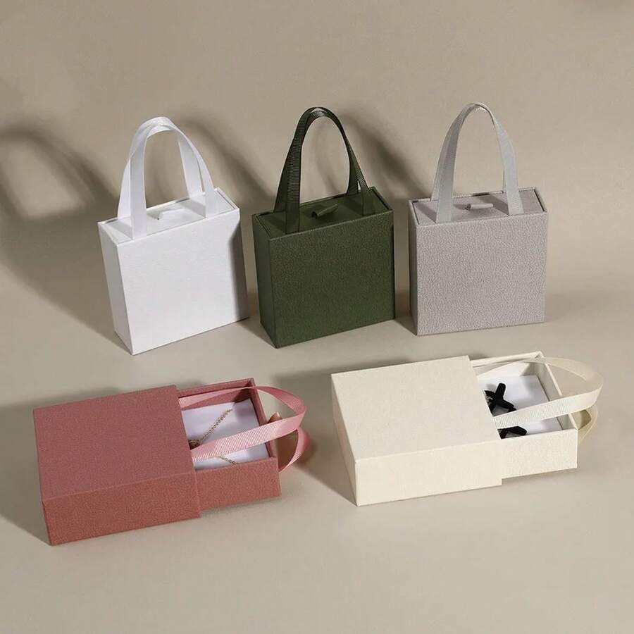 Caja de Papel para Joyas con Cajones para Guardar y Exhibir Pendientes, Anillos, Colgantes, Pulseras y Collares, Caja de Embalaje Portátil para Joyas, Nueva - Rosa A - Ver 1