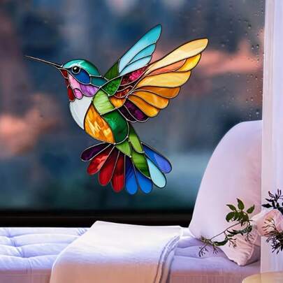 1 pieza Pegatina de ventana con diseño de pájaro y mariposa de colores, sin necesidad de pegamento, atrapasol, calcomanía de vidrio para decoración del hogar y jardín, decoración de fiesta, pegatina de ventana de caravana, hecha de material PET, apta para uso interior y exterior