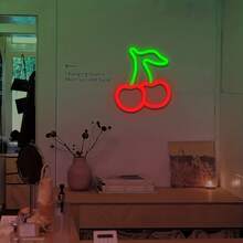 1pc Cherry Neon Sign, 8.07x7.28in/20.5x18.5cm Cherry Neon Light, Fruit Decorative Art Cherry Neon Light Wall Decor, LED Sign For Bedroom, USB Or Battery Powered LED Illuminated Sign For Christmas, Birthday, Wedding Party, Home Decor, Furniture - Multicolor - View 8