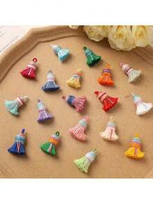 3pcs Multicolor Gradient Cotton Tassel Pendants, Mini Rainbow Tassel Charms With Rings, Suitable For DIY Jewelry Making, Keychain/Bag Decoration, Earring/Bracelet Accessories, Bookmark Decoration, Macrame And Crochet Projects - Multiple Styles - View 3