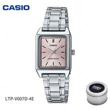 Casio Set de 2 relojes de mujer estilo LTP-V007D, esfera cuadrada en color plata y rosa, acero inoxidable resistente al agua 30M, relojes de pulsera de cuarzo - Unitalla - Ver 8