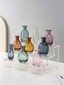 Estantería de almacenamiento de cosméticos de acrílico, estantería de exhibición transparente de varias capas, adecuada para perfumes, cuidado de la piel, maquillaje, se puede usar en el baño, el dormitorio, la decoración del hogar, diseño trapezoidal resistente - Multicolor - Ver 1