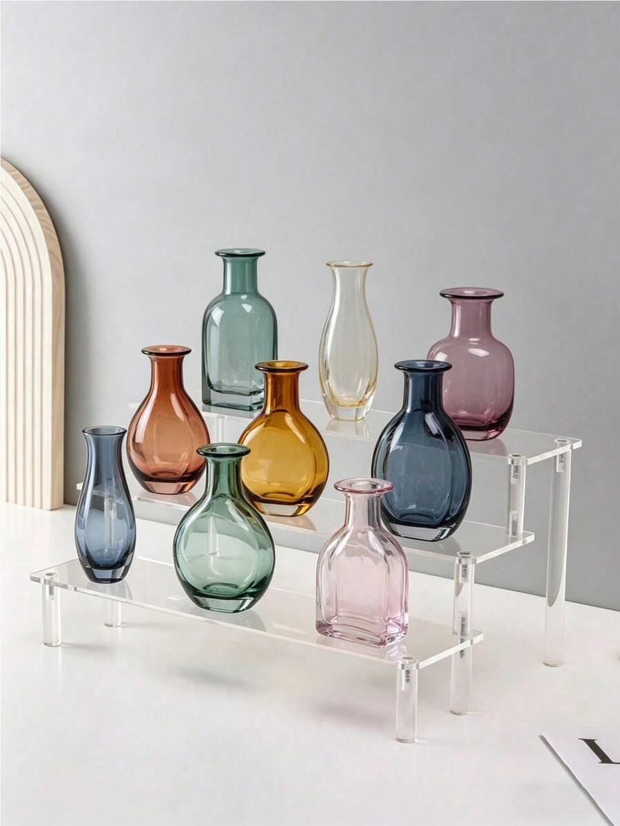 Estantería de almacenamiento de cosméticos de acrílico, estantería de exhibición transparente de varias capas, adecuada para perfumes, cuidado de la piel, maquillaje, se puede usar en el baño, el dormitorio, la decoración del hogar, diseño trapezoidal resistente - Multicolor - Ver 1