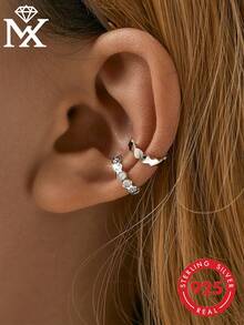 SYMFNY 1 Đôi khuyên tai kẹp không cần xỏ lỗ bằng bạc Sterling 925, họa tiết hình thoi, đính đá Cubic Zirconia, kiểu dáng thời trang tối giản, quà tặng cho phụ nữ. - Bạc - Xem 1