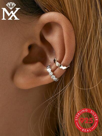 SYMFNY 1 Đôi khuyên tai kẹp không cần xỏ lỗ bằng bạc Sterling 925, họa tiết hình thoi, đính đá Cubic Zirconia, kiểu dáng thời trang tối giản, quà tặng cho phụ nữ.