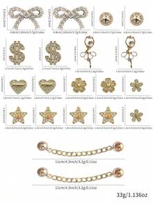 20pcs Luxury Rhinestone Metal Hollow Shoe Charms, Ballerina Girl Bow Tie Chain, DIY Shoe Decorations - Gold - View 11