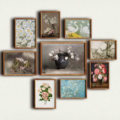 1/9pcs Vintage Dark Academia Canvas Wall Art Posters For Room Home Decor Room Decor Aesthetic Room Decoration Stuff,Optional Frame Room Decor Wall Decor Floral Still Life & Swan Oil Painting Prints, Moody Botanical Gallery Decor For Living Room Bedroom Bathroom Decor Kitchen Decor Living Room Decor Bedroom Decor Office Decor