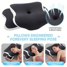 Bantal Leher Kupu-kupu Ergonomis dari Busa Memori dengan Bentuk C/Penyesuaian Tinggi Ganda, Sarung Transparan Memberikan Dukungan - Bantal Bantu Tidur Cocok untuk Posisi Tidur Miring/Terlentang/Tengkurap, Penggunaan Ganda untuk Perjalanan dan Rumah, Dapat Dicuci dengan Mesin - B - View 10