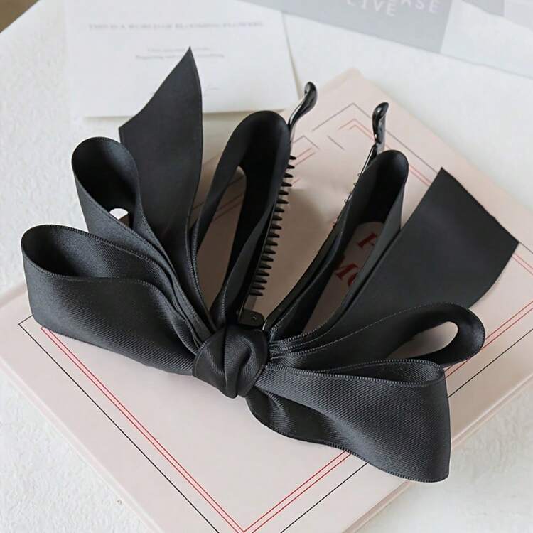 1pc Women's Fashion Elegant Bow Hair Clip, Solid Color Hair Accessory - A - View 8