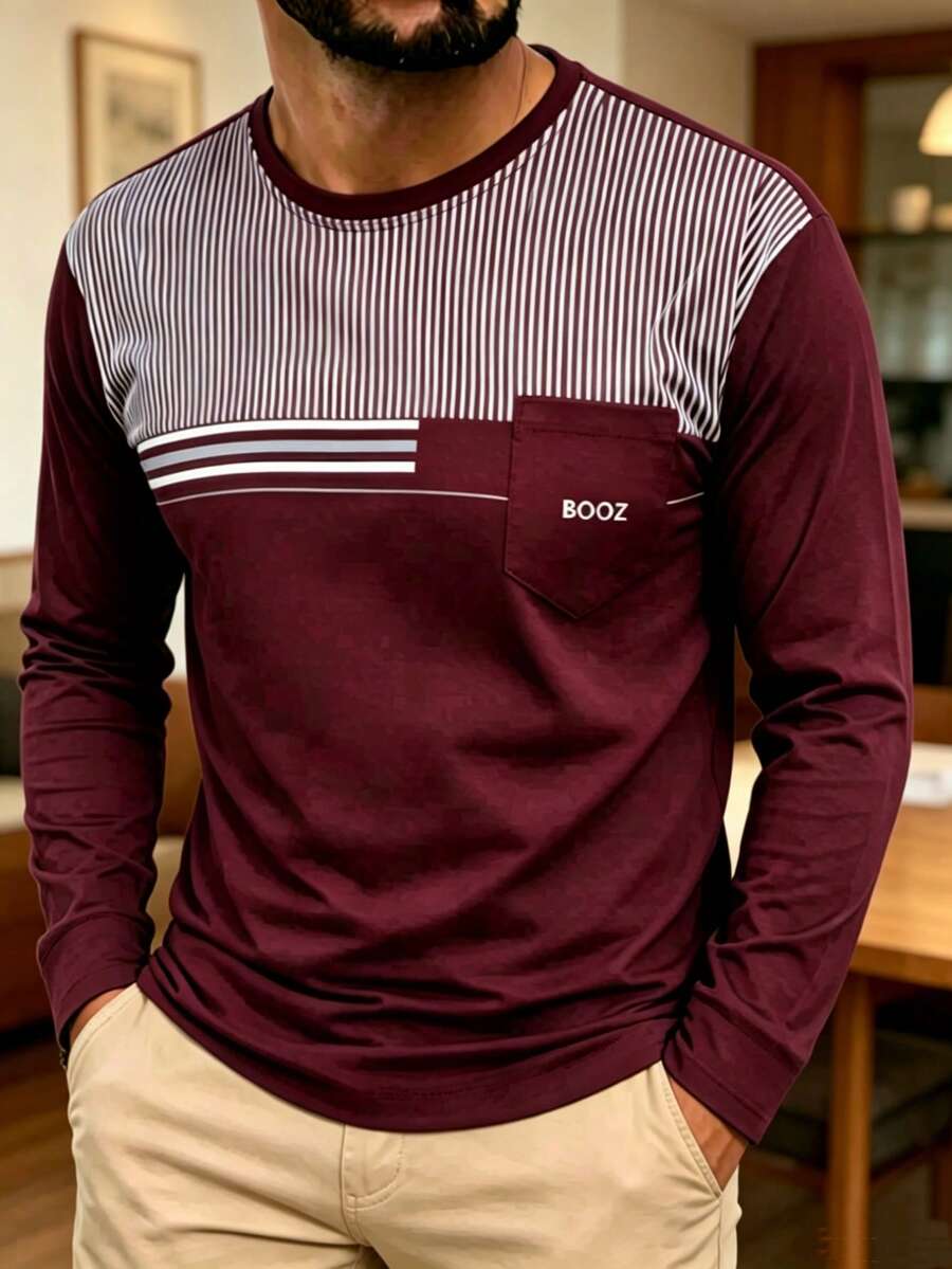 BOOZ Long-Sleeved T-Shirt With Pocket - Burgundy - View 1