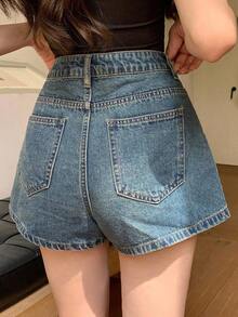 Shorts vaqueros casuales de verano tipo A-line para mujer, shorts vaqueros sexy y elegantes - Celeste - Ver 3