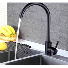 201 Stainless Steel Kitchen Sink Faucet, Cold And Hot Dual Control, Black/Silver Brushed Finish, Ceramic Cartridge, 360 Degree Swivel, Multi-Function Kitchen Faucet - Black - View 8