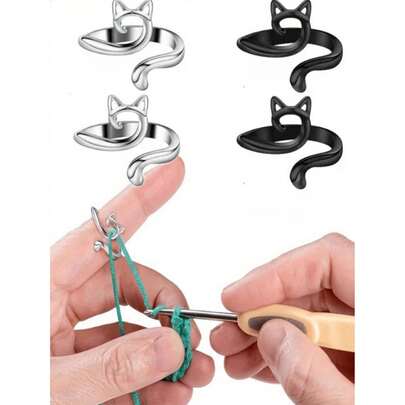 1/2/4 piezas Anillo de gato de ganchillo ajustable, adecuado para ganchillo, costura, bordado, protección de manos, producto talla grande vendido, alta demanda, suministro limitado, artículo popular, suministros de ganchillo, accesorios de costura, tejido, herramientas de ganchillo, accesorios para mujer