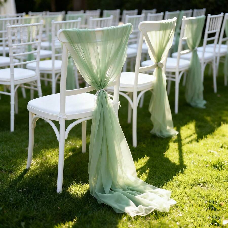 10pcs Sheer Chiffon Chair Sashes, Elegant Chair Back Drapes For Wedding, Party, Banquet, Reception & Event Decor - 香檳色 - 查看 1