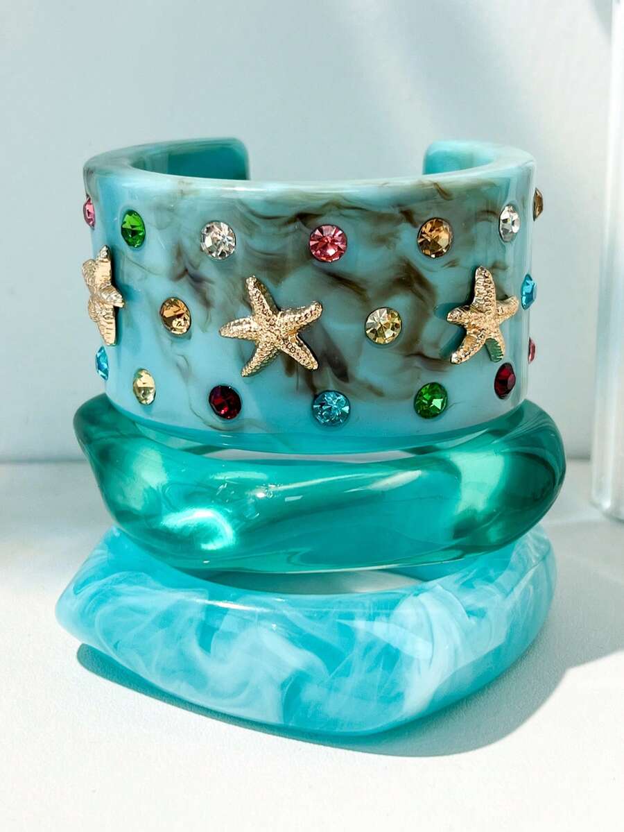 3pcs/1pc Exaggerated Geometric Bracelet Set, Daily Wear, Party, Vacation, Bohemian Style Versatile Accessory - Multicolor B - View 1