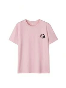 Camiseta de mujer de manga corta con cuello redondo y estampado de peces koi, de estilo casual y versátil para el verano - Rosa - Ver 4