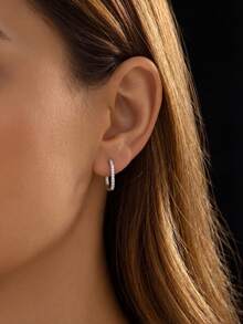 1 Đôi bông tai hình bầu dục đính kim cương 0.006 carat, bạc sterling 925, trang sức cưới/đính hôn cao cấp, thanh lịch. Quà tặng ý nghĩa. - Bông tai Moissanite hình bầu dục - Xem 3