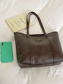 Fashionable Solid Color Tote Bag - Coffee - View 3