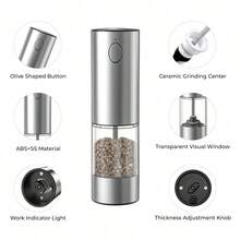 20packs [Stainless Steel Grinder] Rechargeable Electric Salt And Pepper Grinder Set, Premium Stainless Steel Automatic Pepper Salt Mill Grinder Set With LED Light, 3.2oz Larger Capacity, 6 Adjustable Coarseness - 3.2oz*2 - View 7
