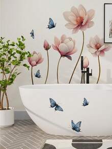 1 Set Green Potted Plant Wall Stickers, Suitable For Bedroom, Living Room, Kitchen And Other Scenarios - With Adhesive Backing, 1 Piece Pink Magnolia Wall Sticker, Vinyl Material, Can Be Stuck In Bathroom, Bedroom, Living Room And Other Universal Locations - Wall Stickers - View 7
