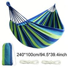 2-Person Colorful Canvas Hammock Set, Suitable For Patio, Garden, Backyard And Indoor/Outdoor Use - Includes Storage Bag + Ropes (Red, Blue), Camping Equipment - Blue - View 11