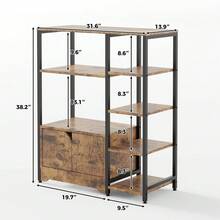 5-Tier Freestanding Bookshelf With Storage Drawers ,Modern Metal Frame, Storage Drawers, Particle Board Shelves - Brown - View 3