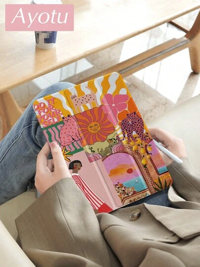 Ayotu 1 件豹纹女孩图案绘图板保护套，适用于 iPad Air 8 (M4) 2026 (11/13 英寸)、第十代、Air 4/Air 7/9.7 英寸、Galaxy Tab A9 Plus、Kindle（第十一代 - 2024 年发布）（6 英寸）、Kindle Paperwhite 第十二代 2024 年款，时尚简约的节日礼物